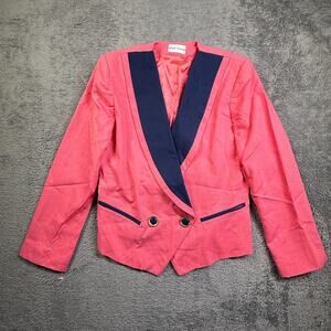 Suit Club Vintage 80s Power Blazer Women's 8 Pink Navy Colorblock Button Jacket